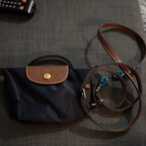 Longchamp navy blue and Brown Crossbody Bag